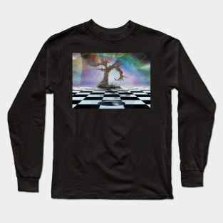 Old tree on chess board Long Sleeve T-Shirt